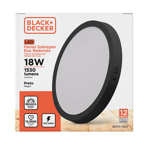 Panel Led Redondo Aplicar 18w Luz Fria (negro) Black+decker