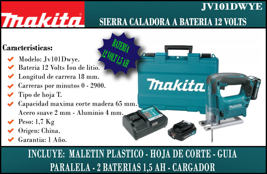 Makita Sierra Caladora 12v 2 Baterias 1 Cargador Maletin