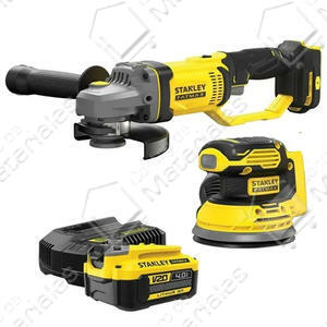 Stanley - Combo Amoladora + Lijadora 20v (1 Bateria  4ah + 1 Cargador)