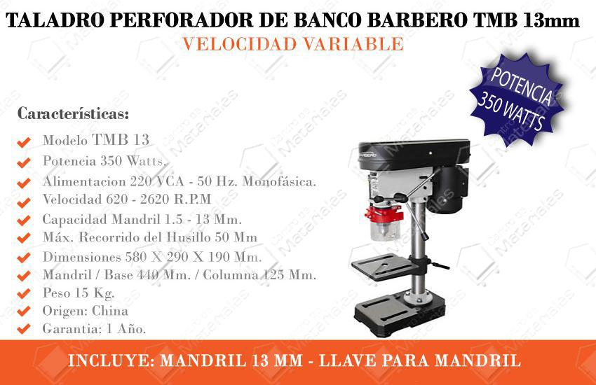 Barbero Taladro De Banco 13 Mm 350w Profesional 220v - Centro de Materiales
