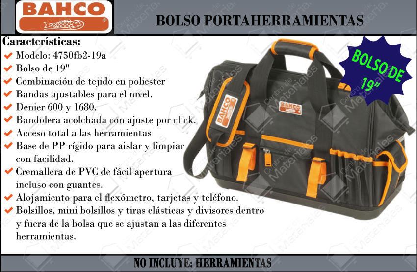 Multicolore Bahco Bahco 4750FB2-19A IR4750FB2-19A Sac à Outil 19` 