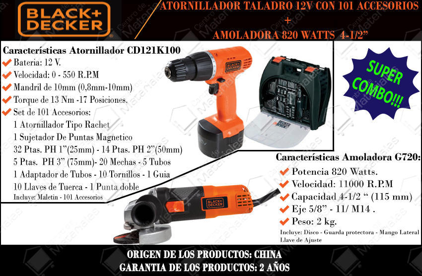 Black & Decker Amoladora G720 + Atornillador Cd121k100 - Vista 1