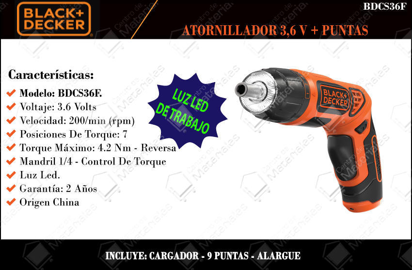 Black & Decker Atornillador 3.6v Articul + 9 Puntas + Prolongador - Vista 1