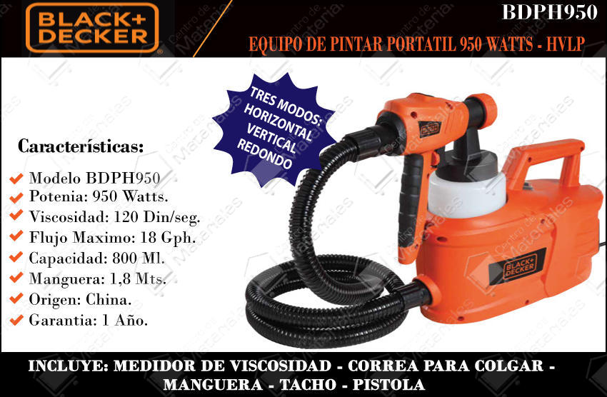 Black & Decker Equipo Para Pintar 950w Mang. 1,80 Mts 800 Mlts. - Vista 1