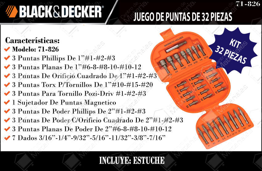 Black & Decker Set  32 Piezas P/ Atornillador (71-826-la)