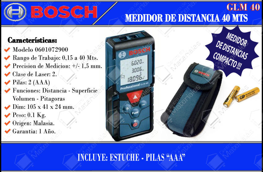 Bosch Medidor De Distancias Glm 40