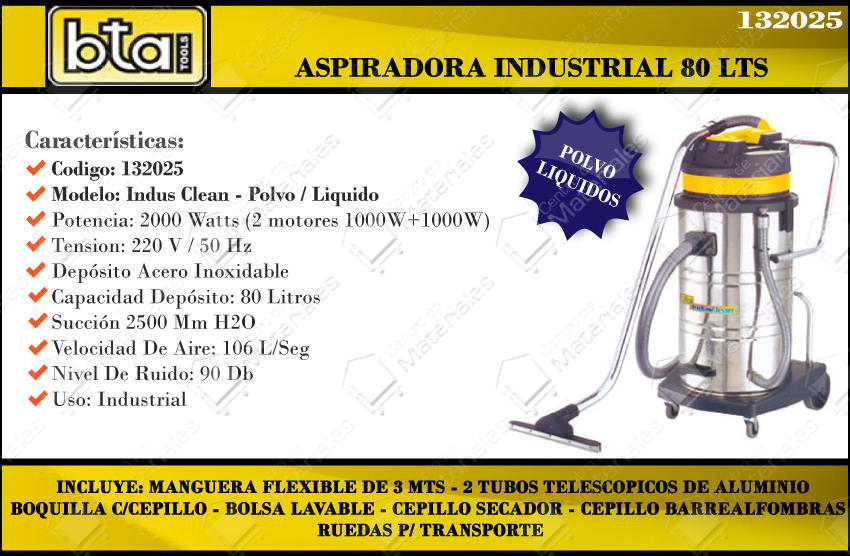 Bta Aspiradora Industrial 80 Lt Inox Plovo/liquido - Centro de Materiales