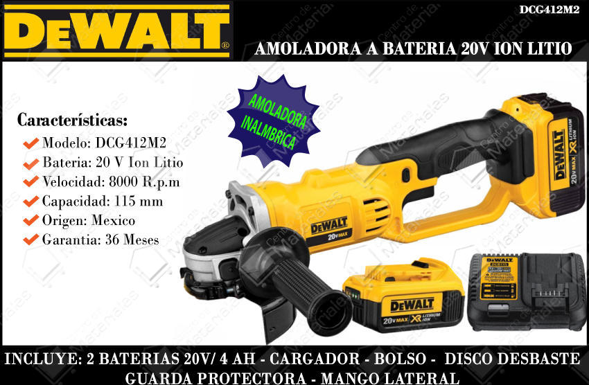 Dewalt Amoladora 125mm 20v 4 Amp. 2 Bat. Ion Li Cargador 7000rpm - Centro  de Materiales