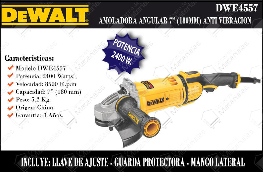Dewalt Amoladora 180 Mm 7" 2400 W Anti Vibracion Dwe4557-ar