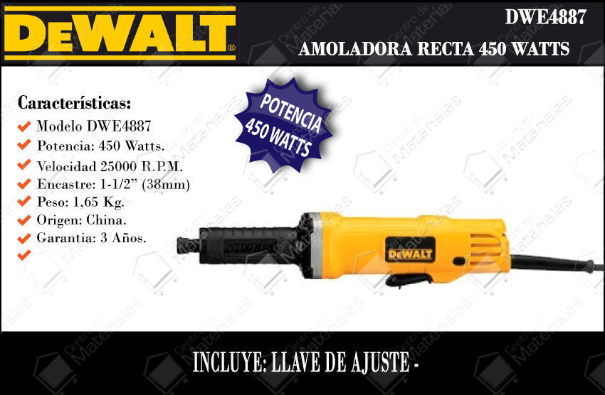 Dewalt Amoladora Recta 450 W 25000rpm Eje 6mm - Centro de Materiales