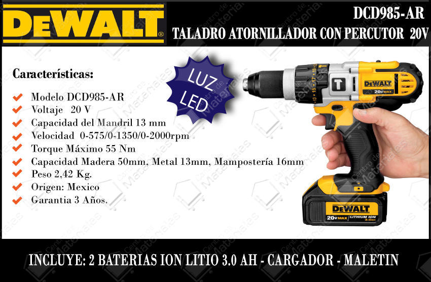 Dewalt Atornillador Taladro Percutor 13mm + Bateria 20v 3 Ah - Vista 1