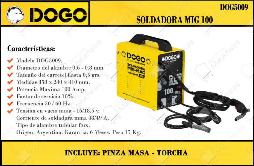 Dogo Soldadora Mig 100 A Mma Alambre Flux + Torcha - Centro de Materiales