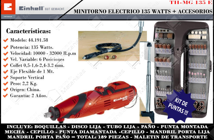 Einhell Minitorno Elect. 220v 135w 189acc Sop. Teles. + Flexible (th Mg  135e) - Centro de Materiales
