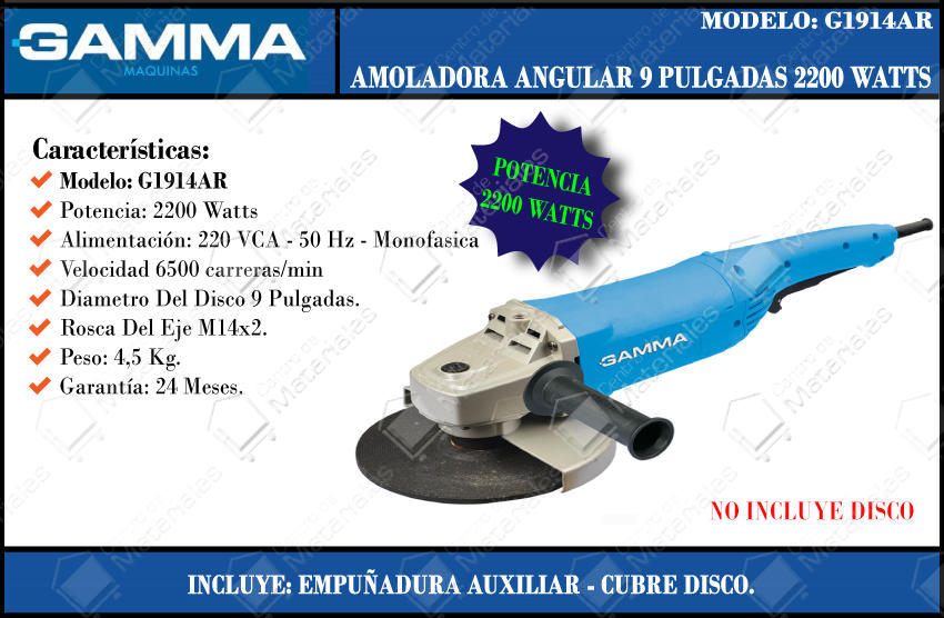Prestado Planta tempo Gamma Amoladora Angular 2200w 230mm 9" - Centro de Materiales