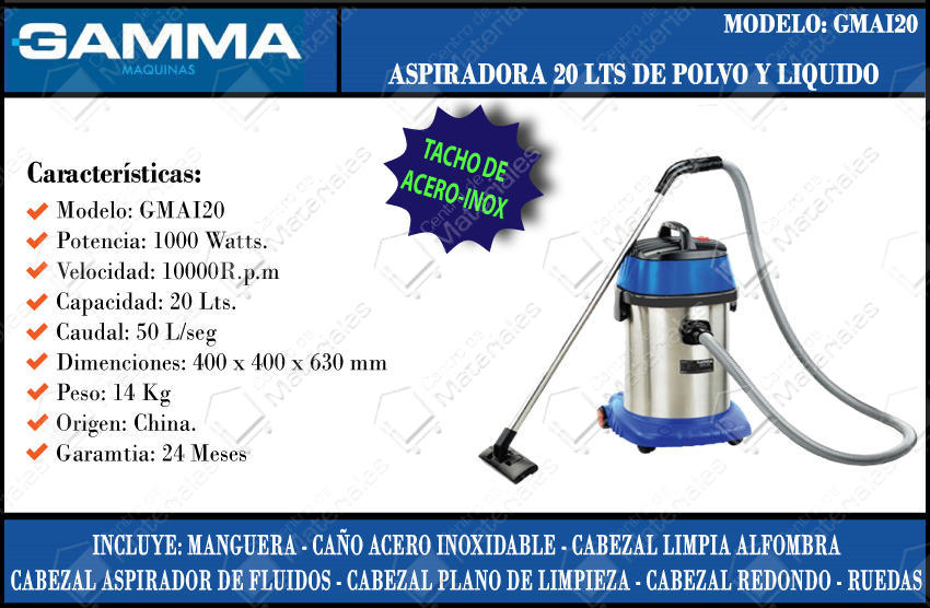 Aspiradora Gamma 12 litros 1000W G2202ara