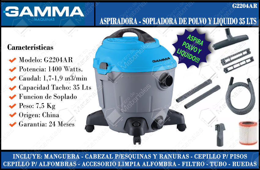 Gamma Aspiradora 35 Lts 1400w 220v Seco - Humedo - Centro de Materiales