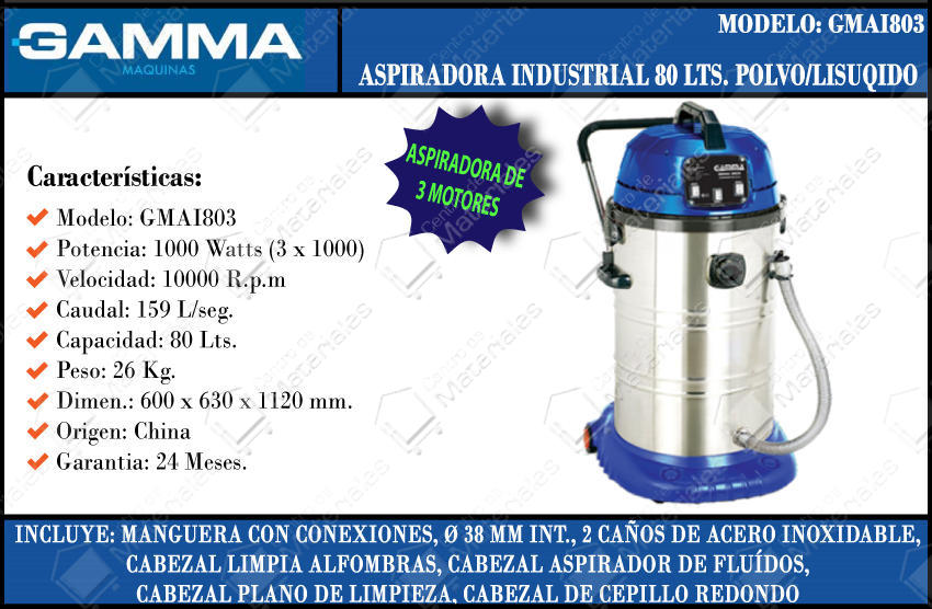 Gamma Aspiradora 80 Lts 3000w 220v 3 Motores