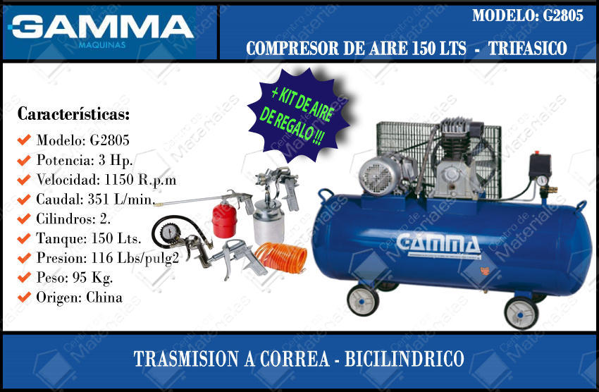 Gamma Compresor 150 Lt 3 Hp Trifasico