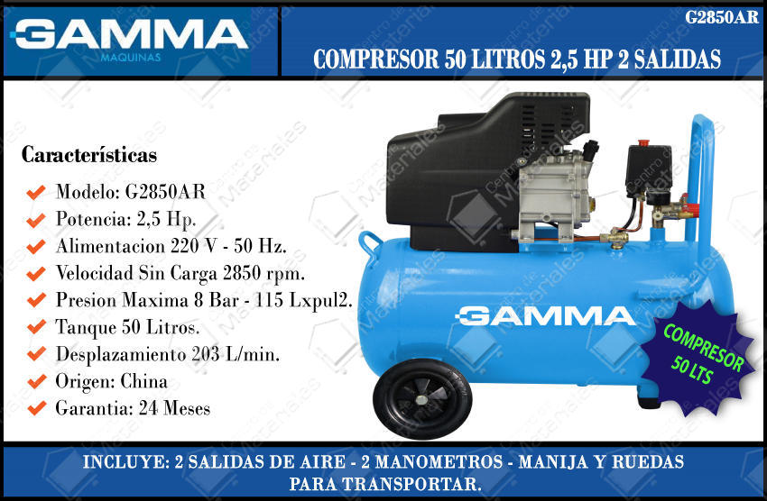 Gamma Compresor 50 Lt 2hp Centro de Materiales