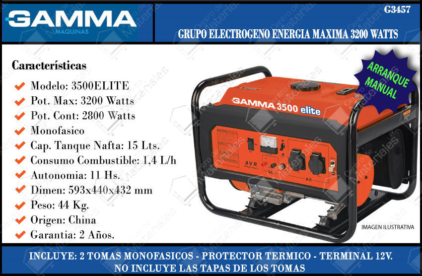 Plano gráfico Viva Gamma Grupo Electrogeno 3500 Elite - Centro de Materiales