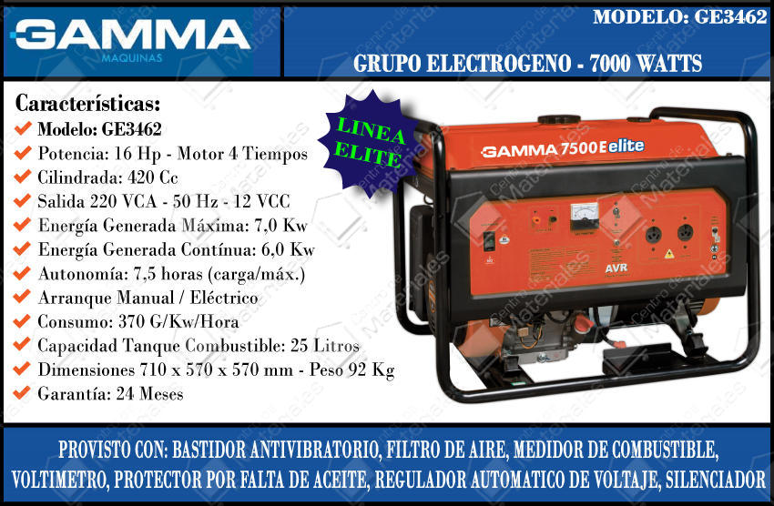Visualizar la licenciatura Representación Gamma Grupo Electrogeno 7500e Elite A/electrico Y Manual 7000w - Centro de  Materiales