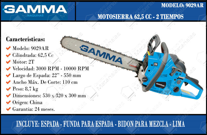 Gamma Motosierra 62cc 22'' 2 Timpos Ex9023 - Centro de Materiales