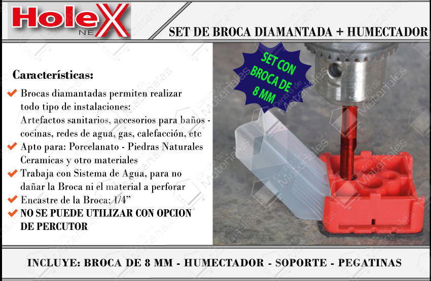 Hole Next Set Humectador + Broca Diamantada 8 Mm + Bases Autoadhesivas - Vista 1