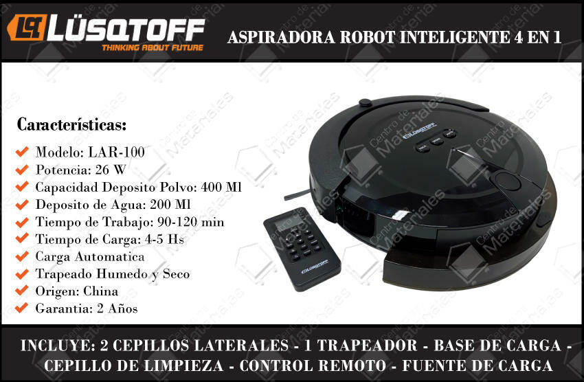 Lusqtoff Aspiradora Robot Inteligente 4 Funciones + Control (black) -  Centro de Materiales