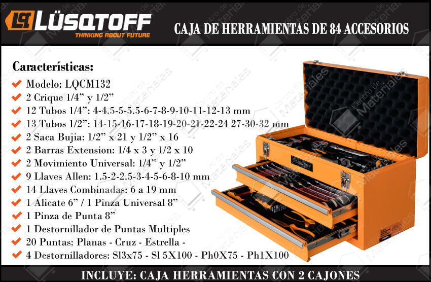 Lusqtoff Set Caja Herramientas 84 Piezas - Centro de Materiales