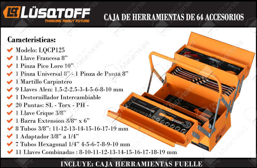 Valija de Herramientas y Taladro Lusqtoff 107 Piezas LQCT107-8K