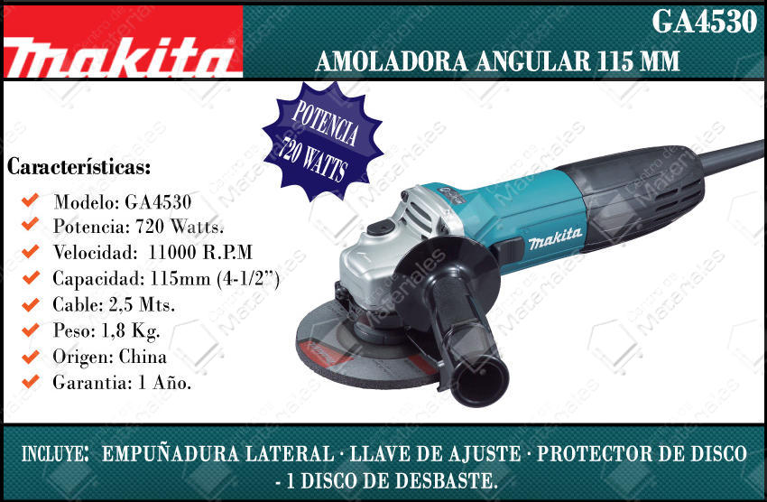 Makita Amoladora 115mm 720 W (ga4530) - Centro de Materiales