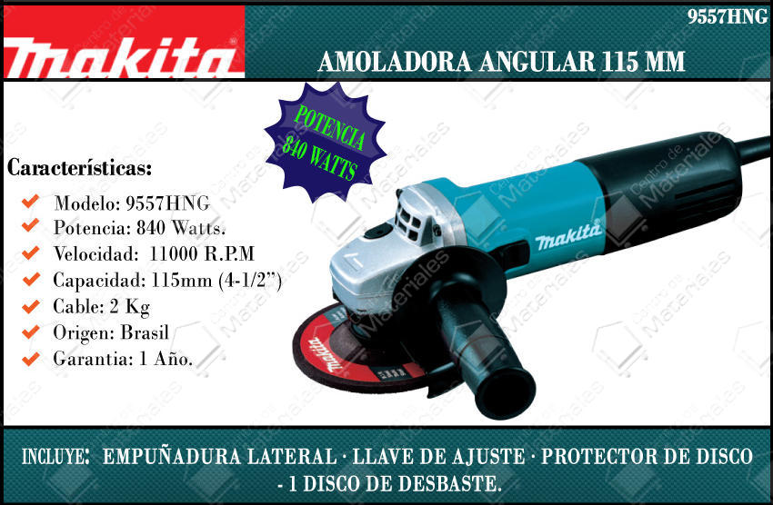gastar Confusión entusiasmo Makita Amoladora 115mm 840w Int. Lateral (9557hng) - Centro de ...