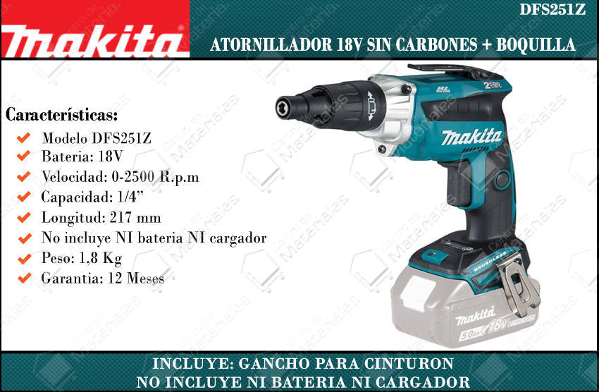 Makita Atornillador P/durlock Inalambrico 18v Sin Carbones-brushless (no  Incluye Bateria Ni Cargador) - Centro de Materiales