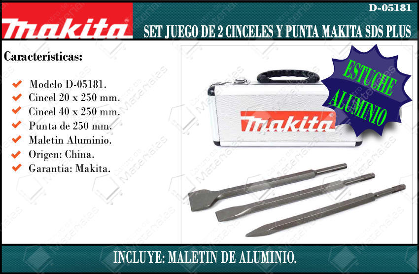 Makita Set   3 Piezas Sds Plus Punta - Cincel - Pala