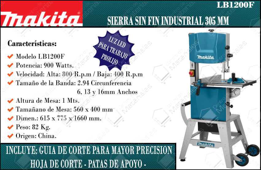 Makita Sierra Sin Fin 900w 305mm 1,2 Hp (lb1200 F) - Centro de Materiales