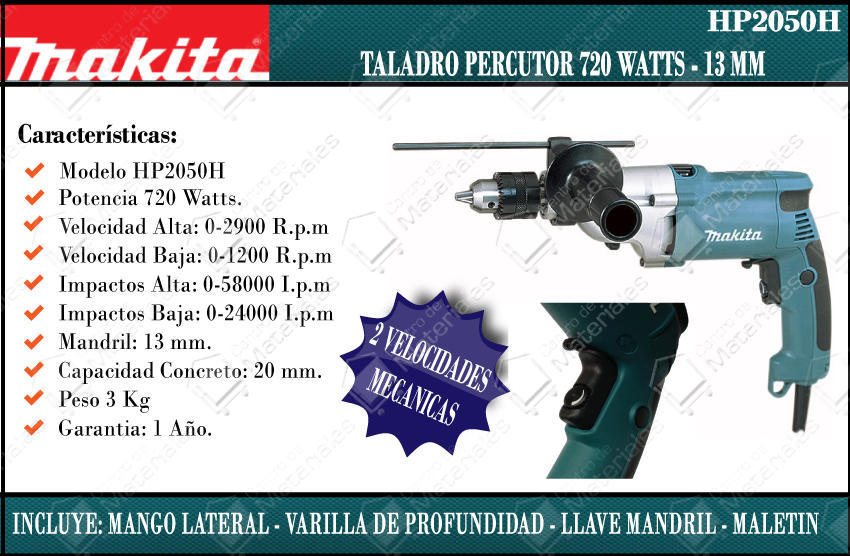 Makita Taladro 13mm 570 Watts Rev - Percutor 0-2,900 / 0- - Centro de  Materiales