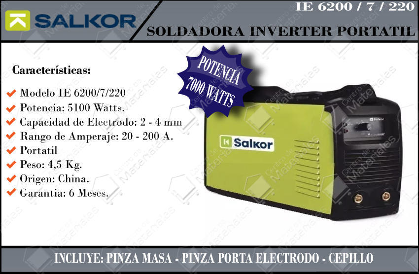 Salkor Soldadora Inverter 220 V 5100w 200 Amp - Centro de Materiales