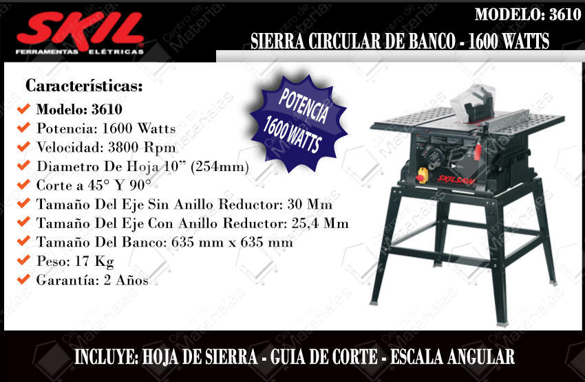 Skil Sierra Circular De Banco 250mm 1600 Watts (3610jb) - Centro de  Materiales
