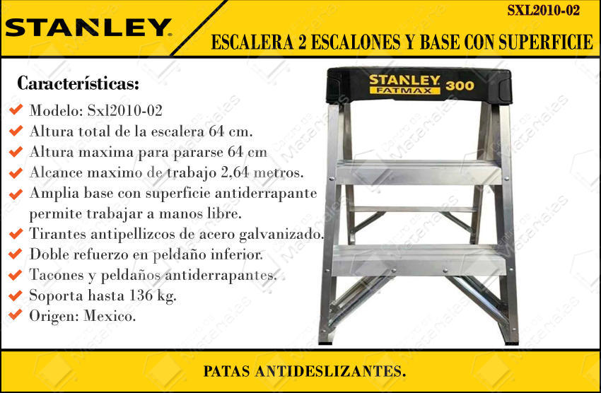 Stanley Escalera Aluminio Taburete Hogar 2 Escalones - Centro de Materiales