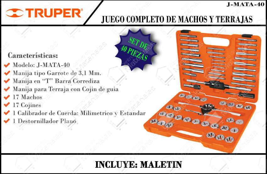 Truper Set 40 Piezas Machos Y Terrajas (11442) - Centro de Materiales