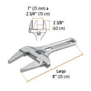 Truper Llave Ajustable  8" Para Plomero Apertura 3"