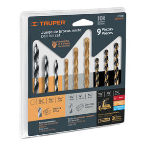 Truper Set   9 Mechas Para Metal, Madera Y Concreto