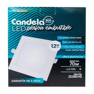 Panel Led Cuadrado Embutible 12w Luz Fria 720lm 170x170x14mm Candela