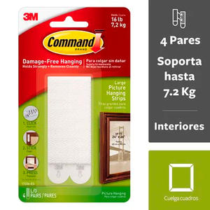 3m Tiras Abrojo Colgar Cuadro X4 Blanco Command