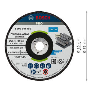 Bosch Disco Desbaste 76 Mmx4x10 Mm Para Gws 12v-76 (x2 Unidades)