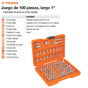 Truper Set 100 Unidades Puntas Encanstre 1/4" (pun-100)