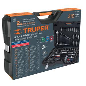 Truper Set 210 Piezas 1/4, 3/8 1/2 Llaves Combinadas, Tubos, Llave Crique, Puntas Herramientas