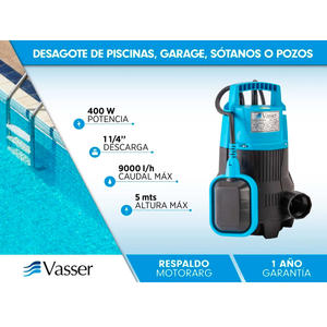 Vasser Bomba Sumergible 400 W - Agua Sucia / Limpia Solidos 25 Mm