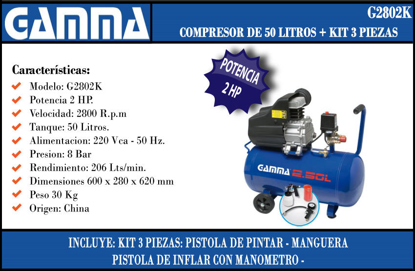 Gamma Compresor  24 L 1.8hp C/kit Gamma