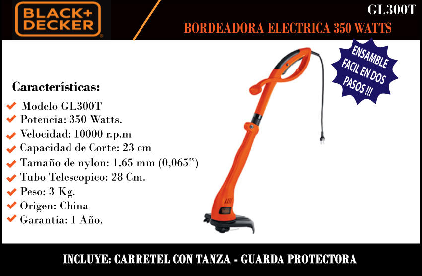 Black & Decker Bordeadora 350w Corte 9" (gl300t-ar)